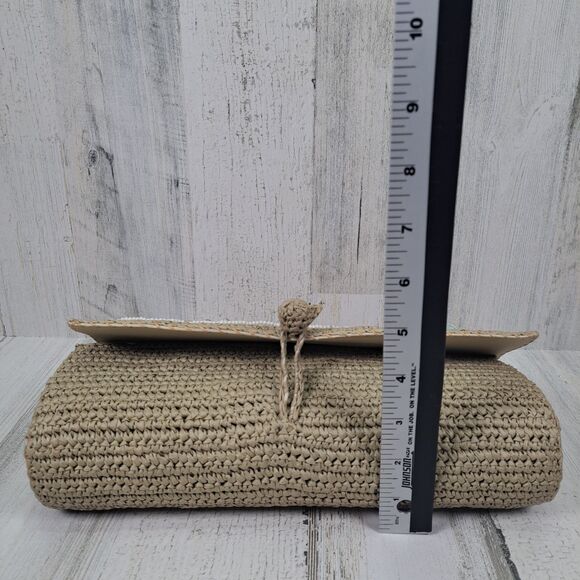VTG Handbag Woven Raffia Straw Purse Wood Handle Sea Shells Boho Beach Cruise - Picture 9 of 14